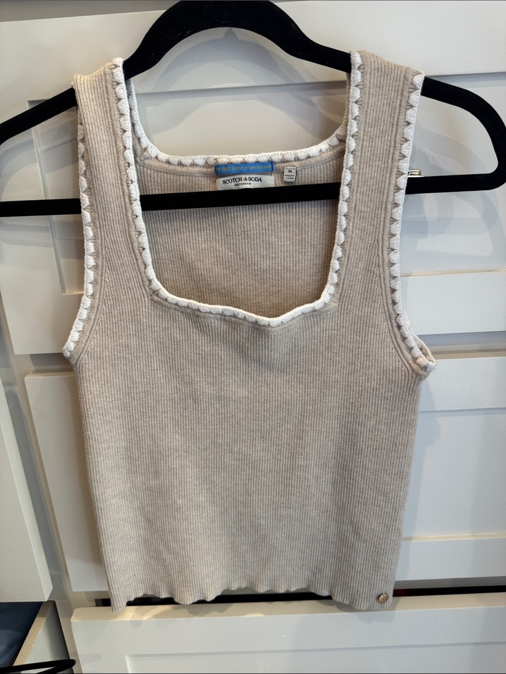 Scotch & Soda Beige Ribbed Tank Top with White Trim